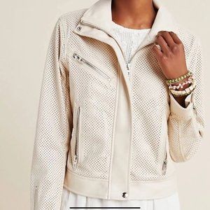 Anthropologie | Imelda Perforated Faux Leather Moto Jacket in Cream
